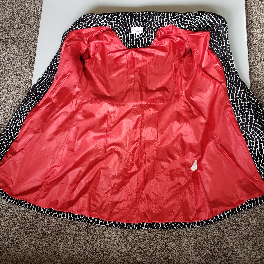 3 Sisters Black and White Cheetah Print Pea Coat with Red Lining - Picture 12 of 12